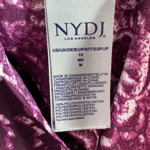 NYDJ Top Women 1X Purple Floral Hidden Button Up 3/4 Sleeve Notch V-Neck Boho - Picture 14 of 16